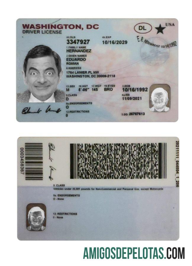 Carta de condução dos EUA em Washington DC baixar para verificação